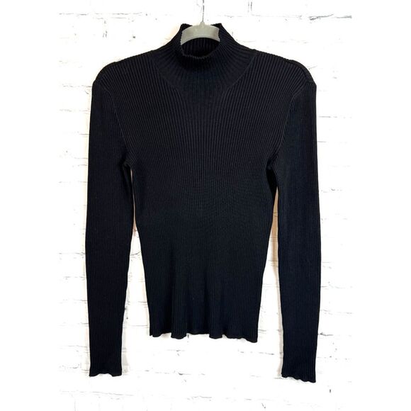 Ralph Lauren Sport Sweaters - RALPH LAUREN SPORT black mock neck rib knit viscose blend sweater pullover M